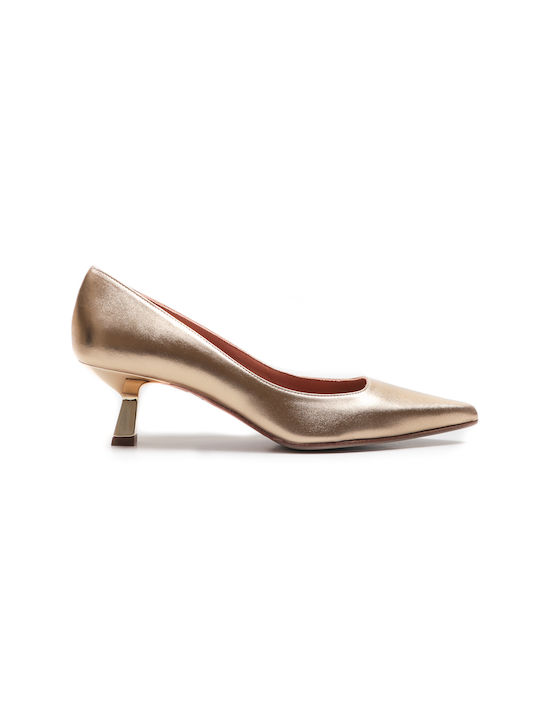 Chantal 1962 Leather Pointed Toe Gold Medium Heels