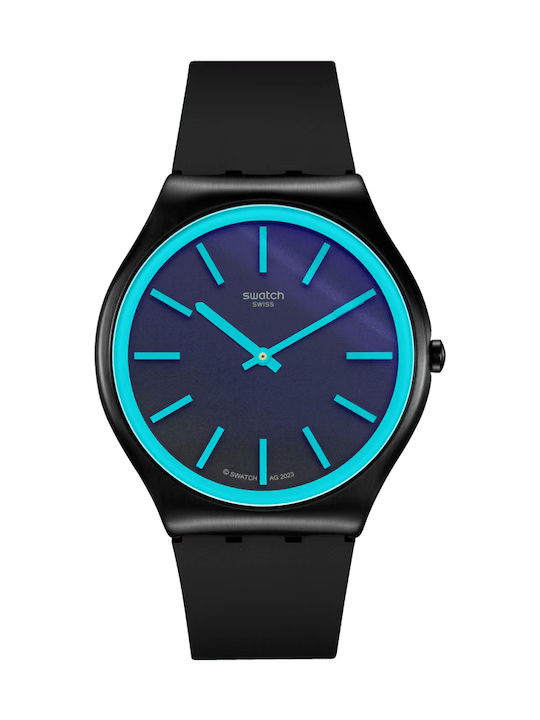Swatch Obsidian Shimmer Ανδρικό Ρολόι Solar με Μαύρο Καουτσούκ Λουράκι
