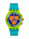 Swatch Neon Wave Ceas Bărbătesc 42 mm Cronograf cu Baterie și Curea din Silicon Turcoaz