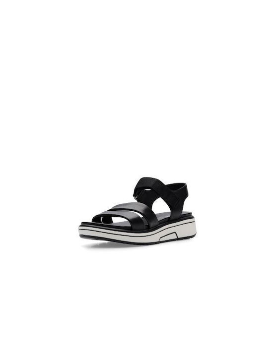 Ara Leather Women's Flat Sandals Anatomic in Black Color