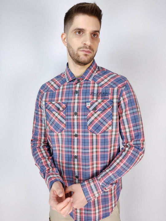 Petrol Industries Men's Shirt Long Sleeve Cotton Checked Blue