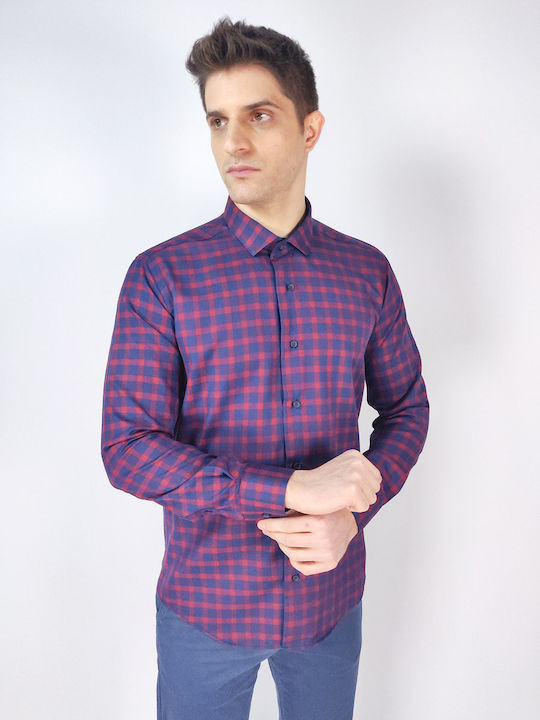 Endeson Fashion Long Sleeve Checked Red Shirt