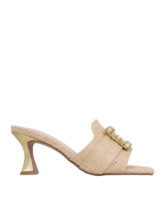Lucia536 Mules με Λεπτό Ψηλό Τακούνι σε Μπεζ Χρώμα