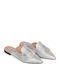 Flach Leder Mules in Silber Farbe