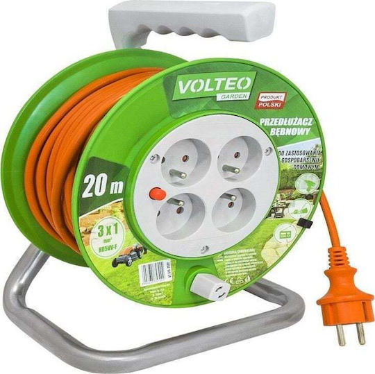 Volteo Удължителен кабел на ролка 4 места с кабел 30м с диаметър 3 x 1.5mm² Зелен