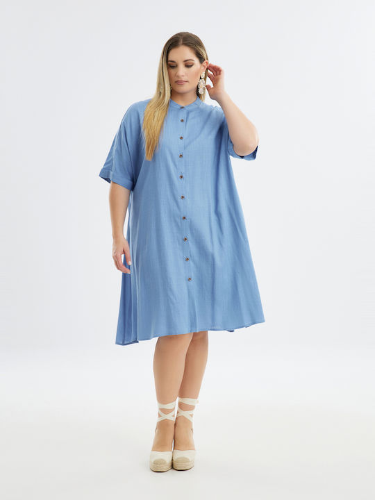 Mat Fashion Midi Σεμιζιέ Φόρεμα Μπλε
