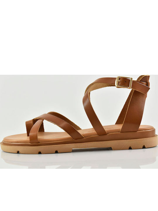Baroque Leather Women's Flat Sandals in Tabac B...