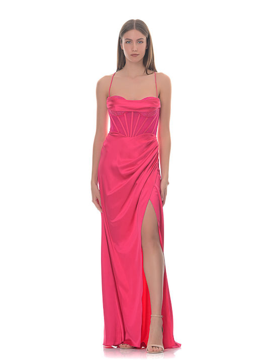 Farmaki Maxi Dress Satin Fuchsia