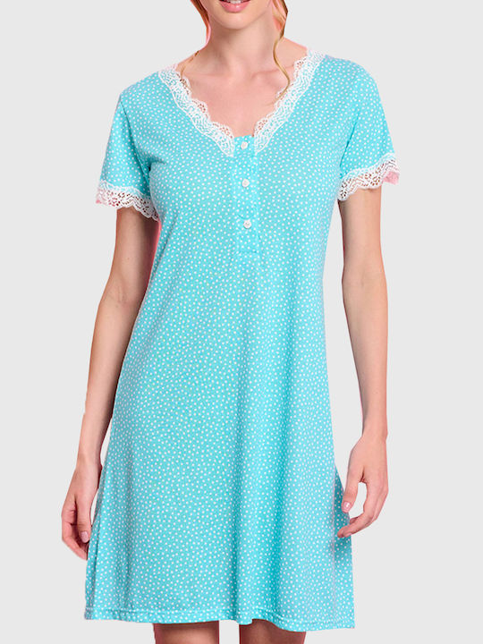 Jeanette Summer Cotton Women's Nightdress Turquoise