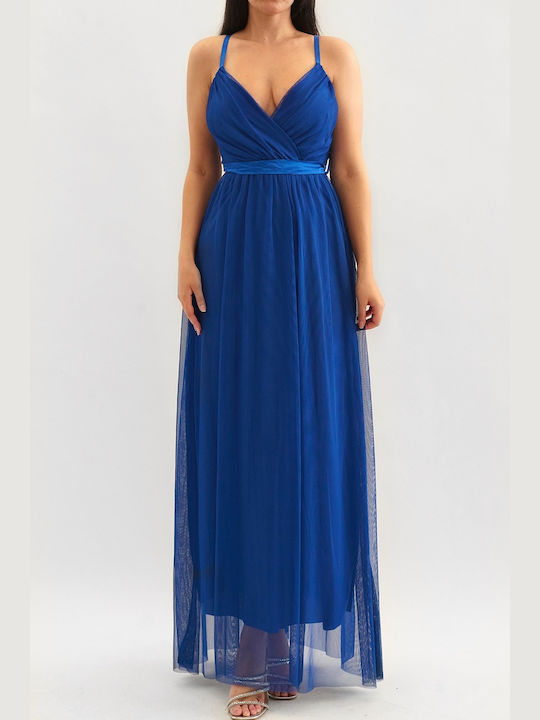 DOT Maxi Kleid für Hochzeit / Taufe mit Tüll Blau