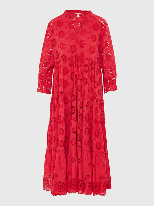 Funky Buddha Maxi Dress with Ruffle Red