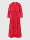 Funky Buddha Maxi Φόρεμα με Βολάν Κόκκινο