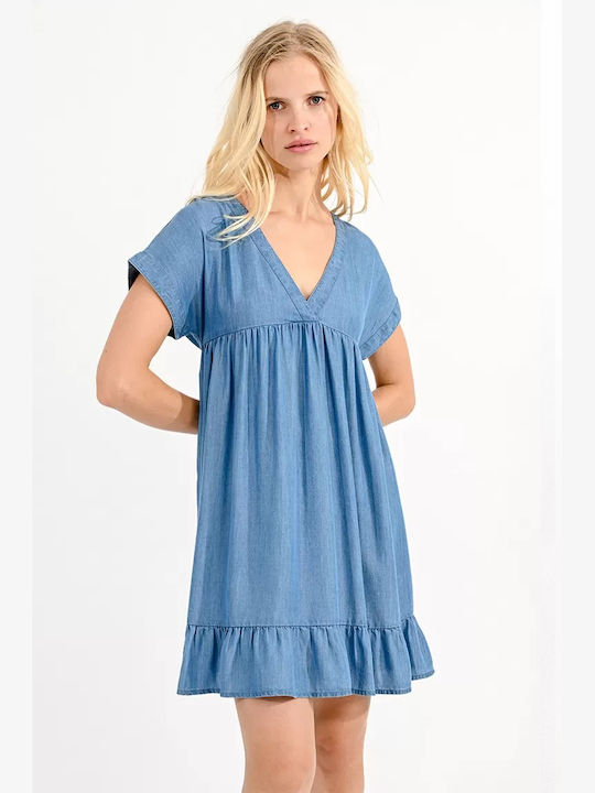 Molly Bracken Mini Dress with Ruffle Light Blue