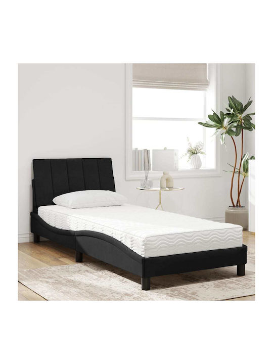 Bed Single Upholstered with Fabric Black with S...