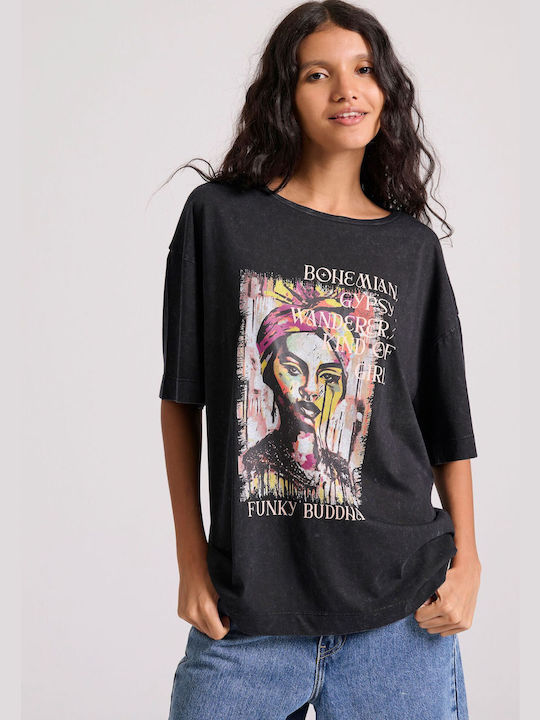 Funky Buddha Damen T-Shirt Gestreift Schwarz