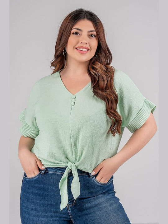 Lovesize Women's Blouse with V Neck Mint