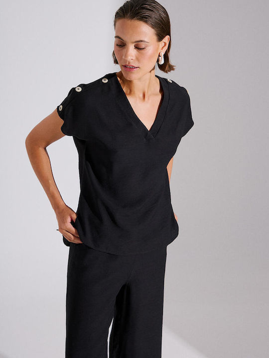 Bill Cost Damen Bluse mit Knöpfen Schwarz