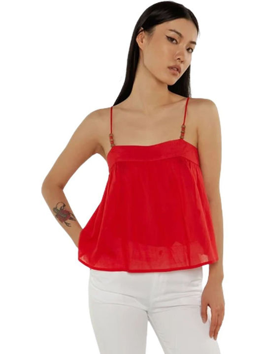 Toi&Moi Women's Blouse Cotton with Straps Coral