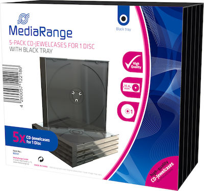 MediaRange CD Box pentru 1 Disc cu Față Transparentă în Culoarea Negru 5buc