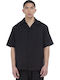 Short-sleeved Linen Shirt in Wide Line Black