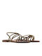 IRIS Leder Damen Flache Sandalen in Gold Farbe