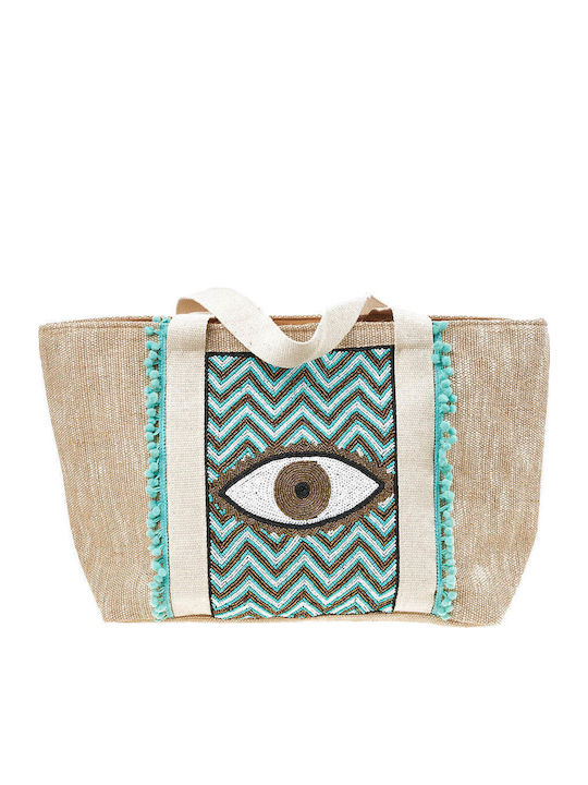 Verde Women's Beach Bag 14-0272 Cotton & Jute Turquoise