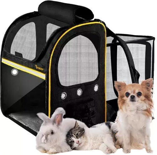 Purlov Pet Carrier Bag Black with Air Vents Extra Pockets 35x41.5x28 Cm Purlov
