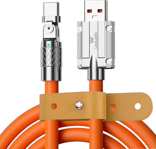 Leewello LW-134 Angle (90°) USB 2.0 Cable USB-C Male - USB-A 120W PD Orange 1m