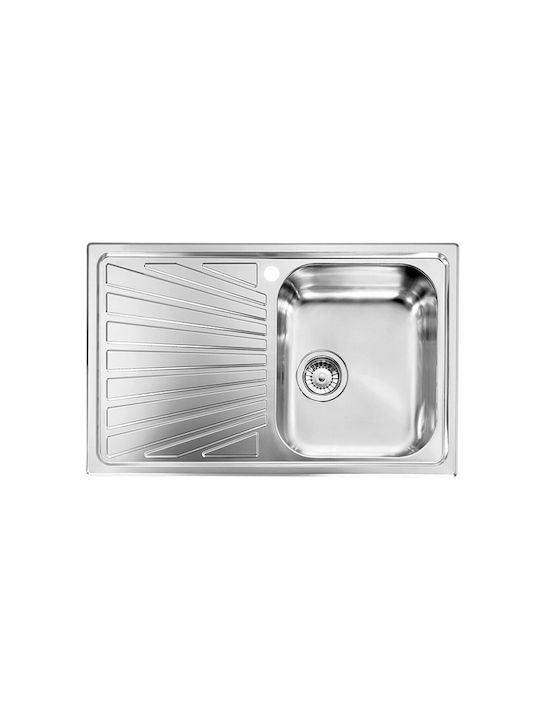 Sanitec Cometa Επικαθήμενος Νεροχύτης Αριστερός Inox Σατινέ Μ79xΠ50cm Ασημί