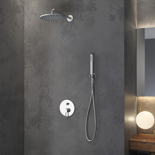 Karag Artemis Built-in Mixer, Hand Shower & Shower Head Set for Shower 2 Exits Inox Satinato