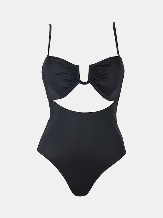 Rock Club One-Piece Swimsuit with Cutouts & Padding Black