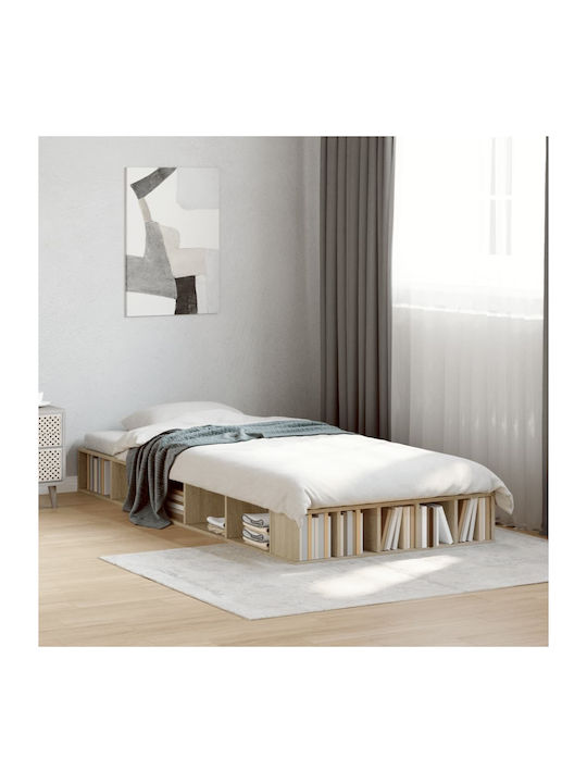 Single Wooden Beige Bed Base with Slats for Mat...