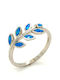 Women's Ring Silver 925° Gold-plated Olive Leaf Artificial Opal Blue