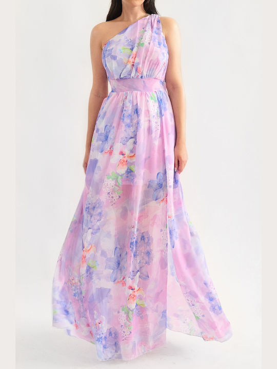 Rochie maxi cu un umăr Carmen Lilac Floral