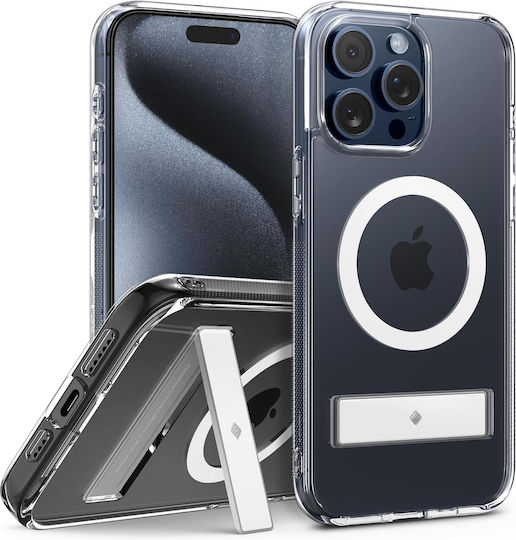 Caseology Capella Mag Kickstand Transparent Durable Hard Case Magsafe Kickstand Apple iPhone 15 Pro Clear White Acs06757