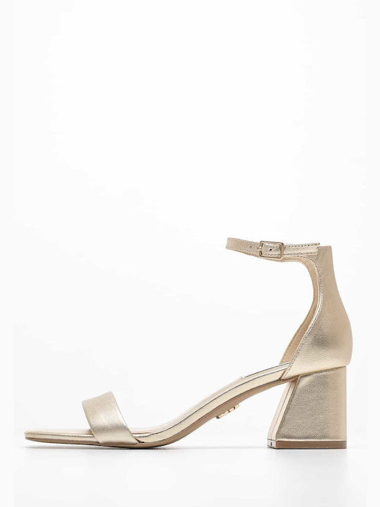 Steve Madden Leder Damen Sandalen mit mittlerem Absatz in Gold Farbe