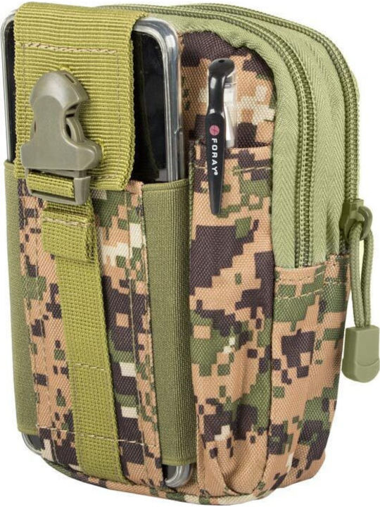 Waterproof Khaki Belt Bag 2 Compartments External Mobile Phone Pocket 18x12x6 Cm Aria Trade