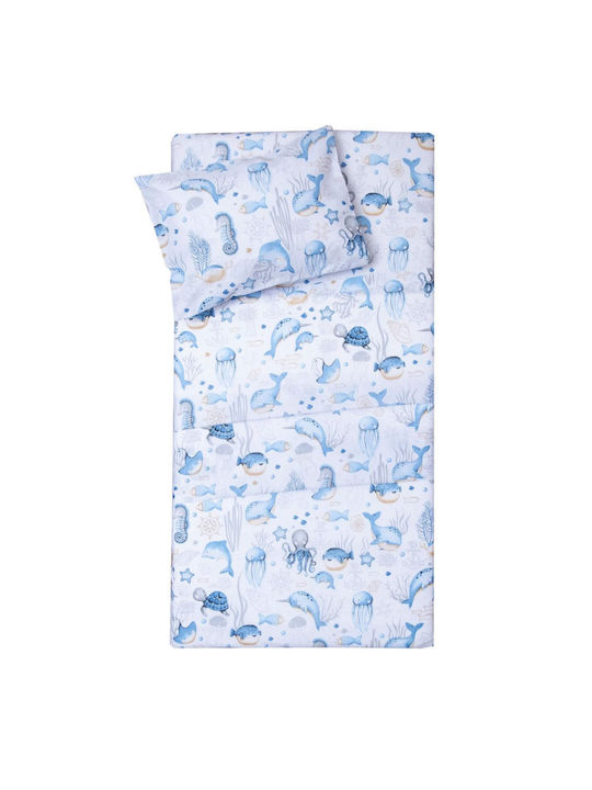 Viopros Double Sided Cotton Baby Quilt 120x160cm White-blue