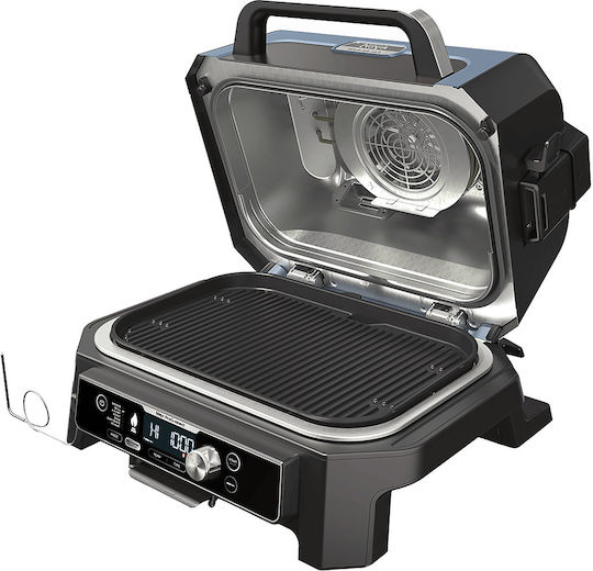 Ninja Woodfire Pro Connect XL Tischplatte Elektrogrill Geriffelte Platte 1700W mit Deckel und einstellbarem Thermostat