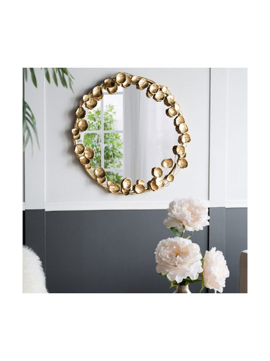 Artekko Leaf Wall Mirror with Gold Metallic Frame Diameter 90cm 1pcs