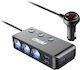 AMiO Car Charger 200W 4.8A Fast Charging with Ports 3xUSB 1xType-C 3xLighter with Embedded Cable and Voltmeter