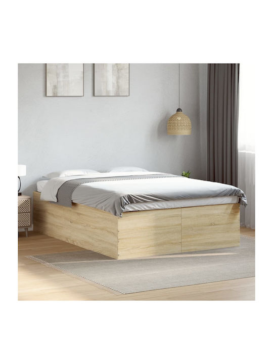 Half Double Wooden Bed Base Beige with Slats for Mattress 120x200cm