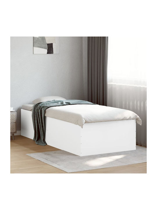 Single Wooden White Bed Base with Slats for Mat...