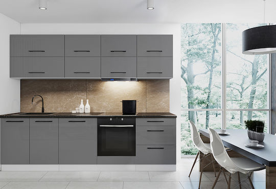 Set Dulapuri de Bucătărie Suspendate & de Podea Shiny Grey 270x60x210buc Set Dulapuri de Bucătărie Suspendate & de Podea Shiny Grey 270x60x210buc