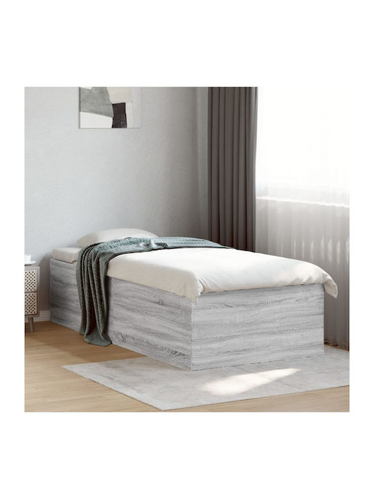Single Wooden Gray Bed Base with Slats for Matt...