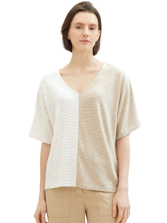 Tom Tailor Damen Bluse Gestreift Beige