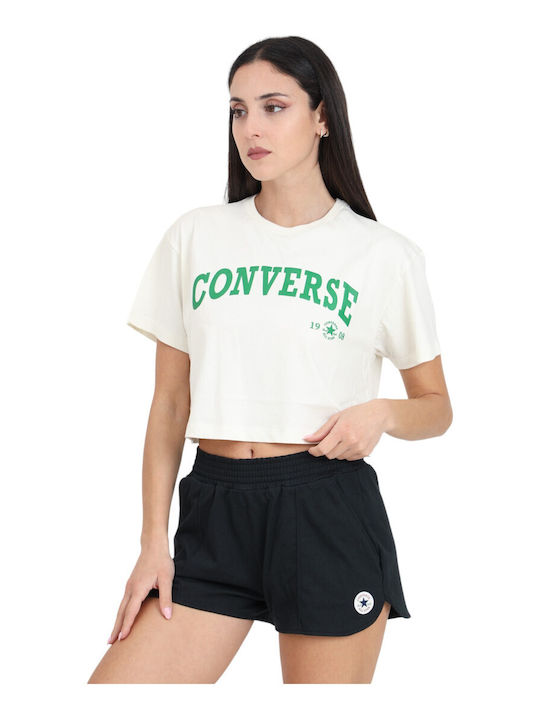 Converse Chuck Femeie Sport Crop Tricou Alb