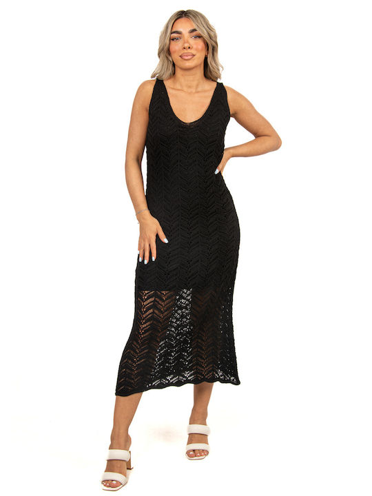 Black Knitted Fishnet Dress