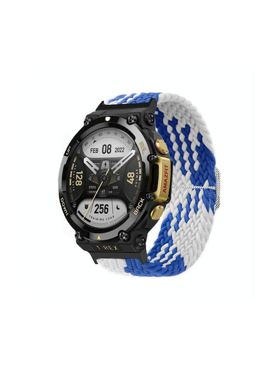 Amazfit T-Rex 2 verstellbares Schnallen geflochtenes Nylon Uhrenarmband Blau Weiß