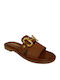 Leather Women's Flat Sandals Anatomic in Tabac Brown Color